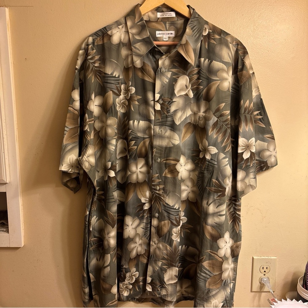 Pierre Cardin Men's Tropical Floral Shirt - Black and Brown